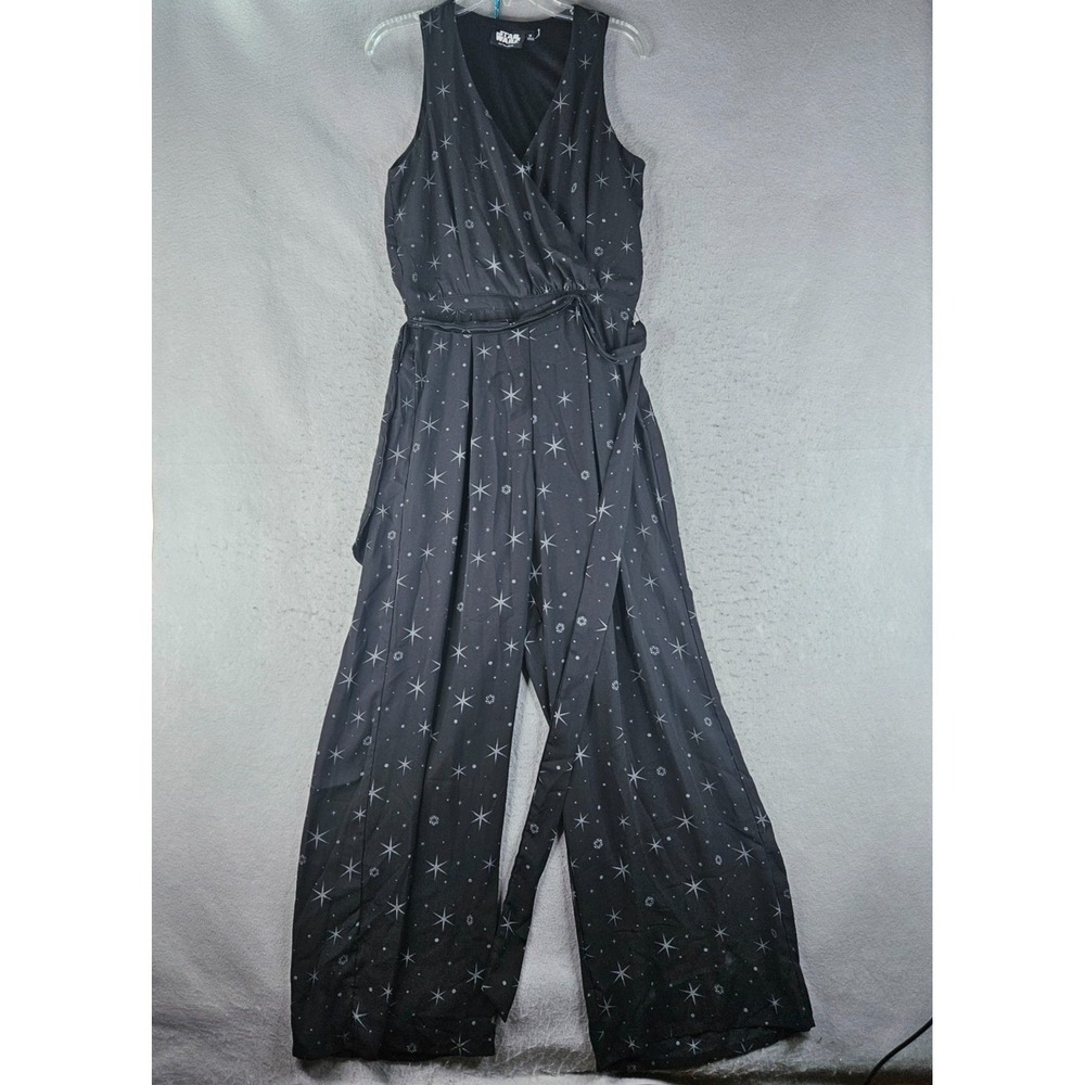Star Wars Jumpsuit Womens Medium Black Star Print Sleeveless V Neck Wide Leg